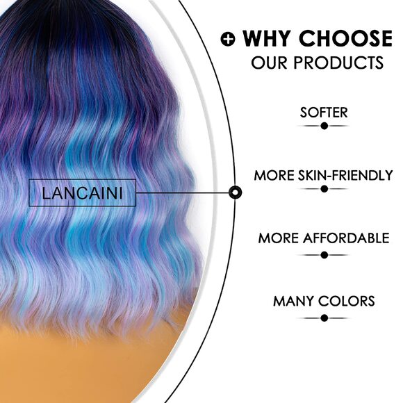 Women Colourful-1 Loose Wavy Wig Curly Wavy Shoulder Length Bob - Picture 3 of 3